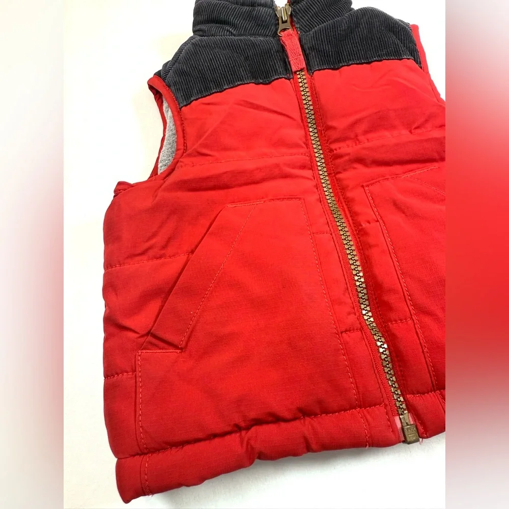 CARTER’S Baby Boys Red Corduroy Yoke‎ Puffer Vest 9M Sherpa Lined Retro Winter